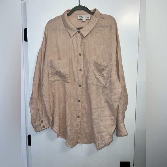 Vintage Havana Tops - LN vintage Havana blouse button down quilted tunic raw hem pink boho large L